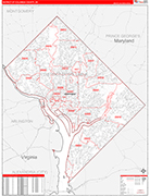 District Of Columbia County Wall Map Red Line Style